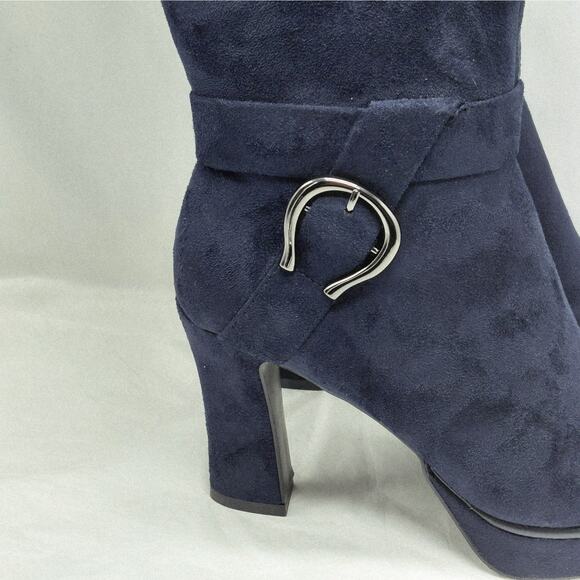 Impo Womens High Heel Boots Size 8 Blue Knee High Faux Suede Platform Stretch - Picture 4 of 12